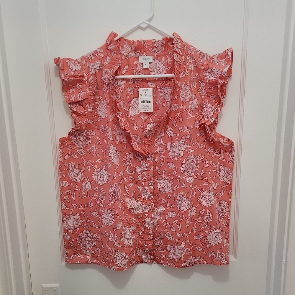 NWT Sleeveless Ruffle J. Crew Women's Button Down Top Size Large